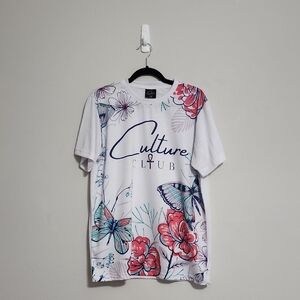 Men's Culture Club Floral Graphic T-Shirt with Butterflies Blue Coral Size 2XL